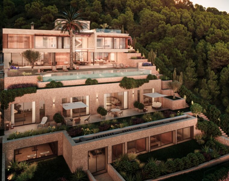 Contemporary townhouse for sale with garden and rooftop terrace in andratx