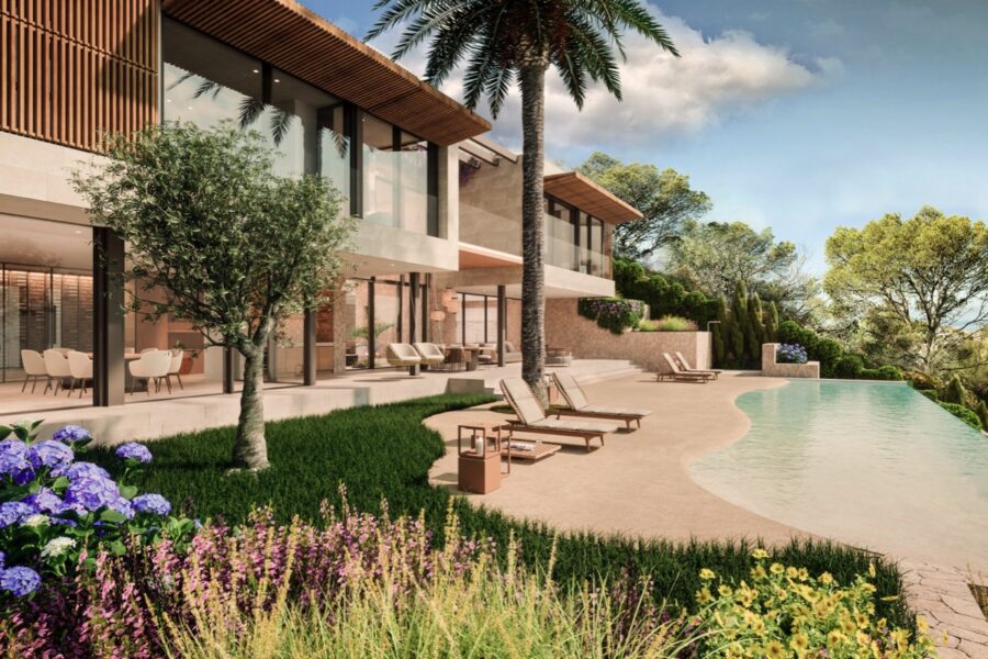 Contemporary townhouse for sale with garden and rooftop terrace in andratx