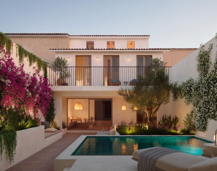 Six-bedroom architectural townhouse with private guest suite in pollensa