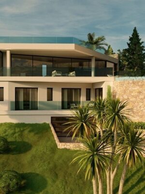 Contemporary five-bedroom coastal villa with panoramic ocean vistas in portals nous