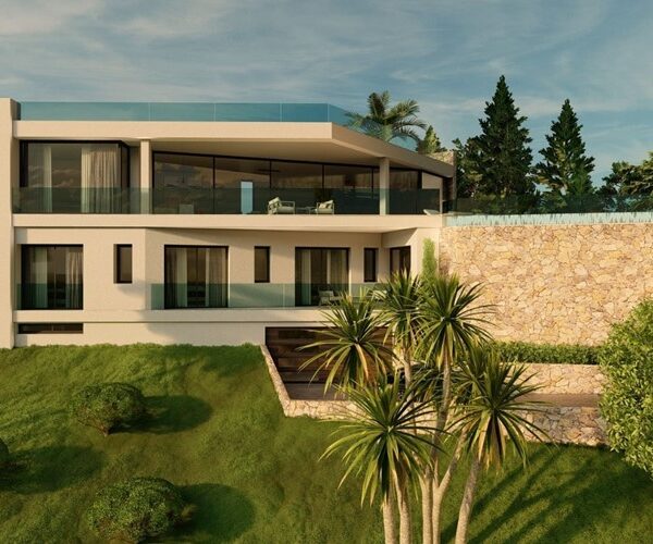 Contemporary five-bedroom coastal villa with panoramic ocean vistas in portals nous