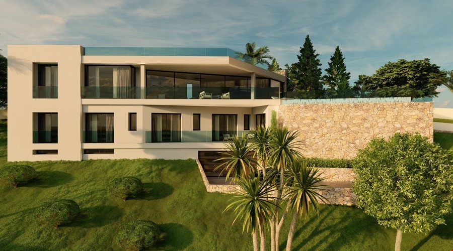 Contemporary five-bedroom coastal villa with panoramic ocean vistas in portals nous