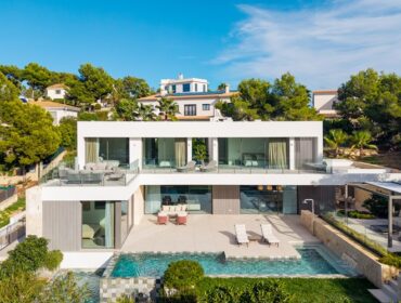 Modern mediterranean architectural villa with mountain views for sale in sol de mallorca