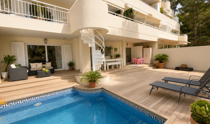 Refined duplex garden residence with private pool and wine cellar for sale in bendinat