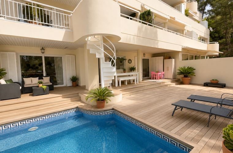 Refined duplex garden residence with private pool and wine cellar for sale in bendinat