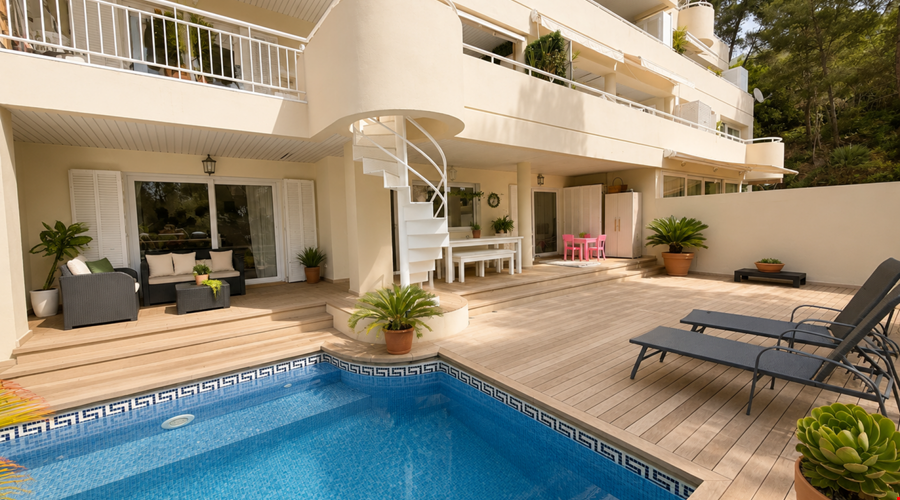 Refined duplex garden residence with private pool and wine cellar for sale in Bendinat